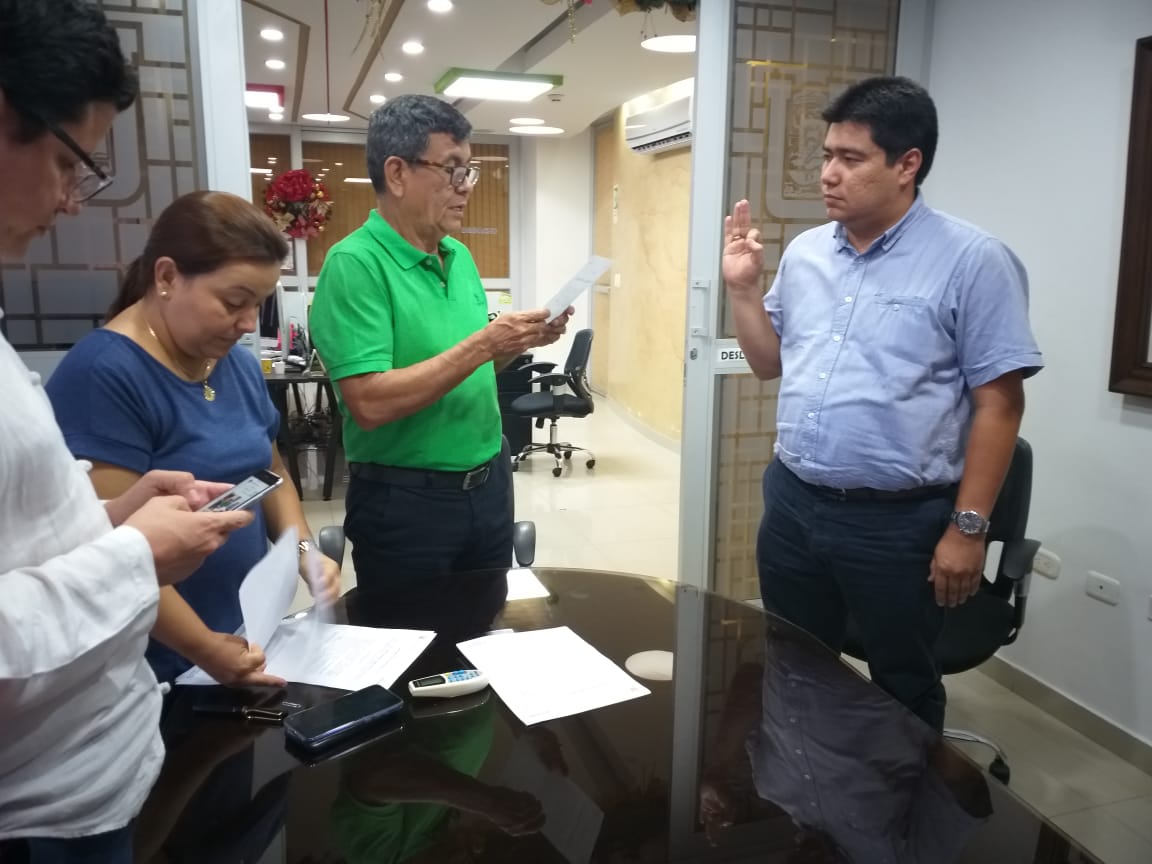 Camilo Andrés Núñez Vanegas, Jefe de la Oficina de Talento Humano; Shirley Bohórquez, Secretaria General; el Rector Pablo Emilio Bahamón Cerquera y el Jefe de la Oficina Asesora de Planeación, Jorge Fernando Ramos Bonilla.