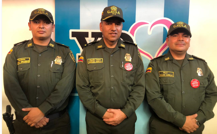 Teniente David Escobar del Gaula de Neiva, El Brigadier General Fernando Murillo Orrego, Director anti Secuestro y Extorsión, Mayor Reinaldo Andrés Carrillo, Jefe Regional Anti Secuestro.